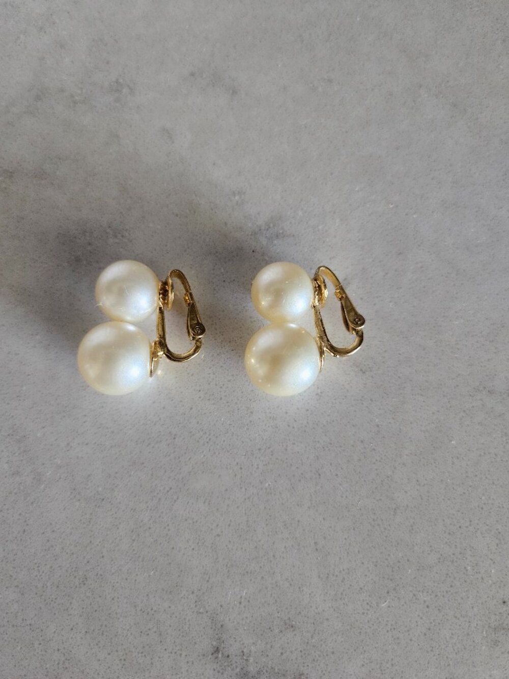 PAIR OF CROWN TRIFARI GOLD AND LARGE DOUBLE PEARL CLIP-ON EARRINGS